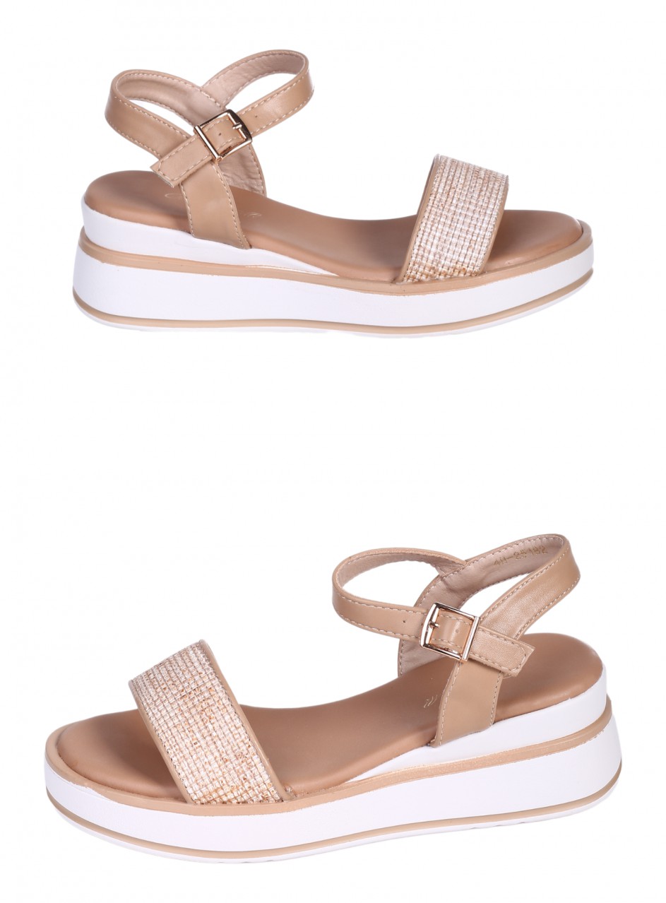 Ежедневни дамски сандали, на платформа, в бежово 4H-25182 beige