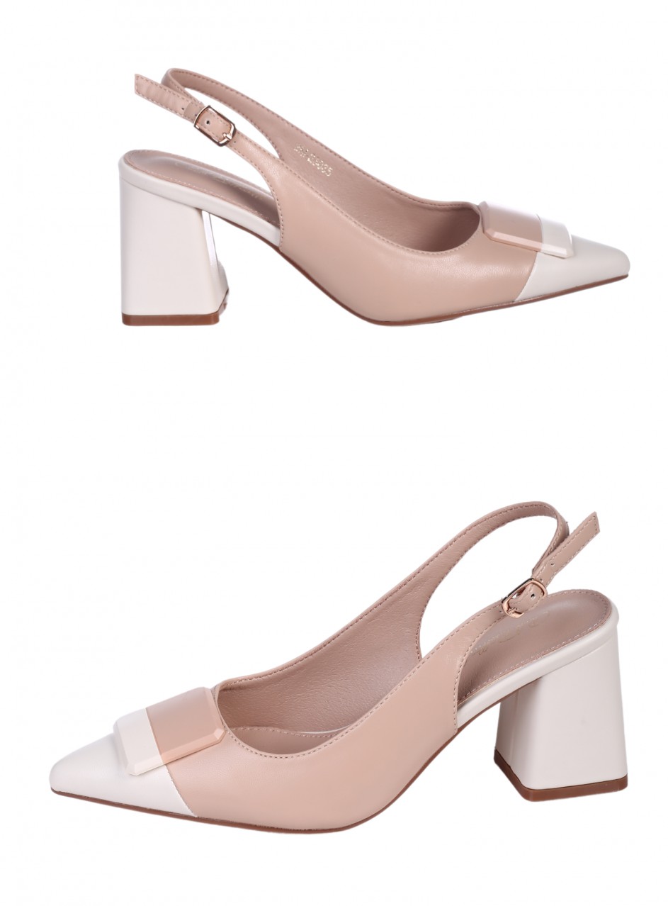 Елегантни дамски обувки, на дебел ток, в бежово 3M-25035 beige