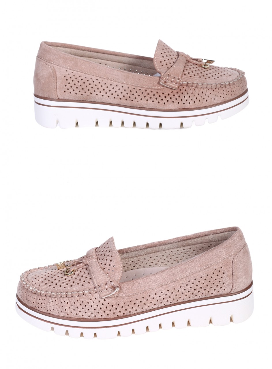 Ежедневни дамски мокасини в бежово 3M-25140 beige