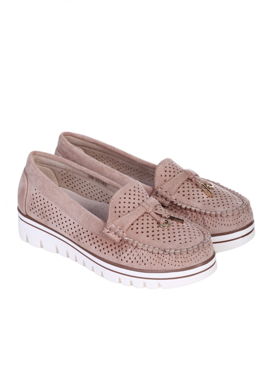 Ежедневни дамски мокасини в бежово 3M-25140 beige