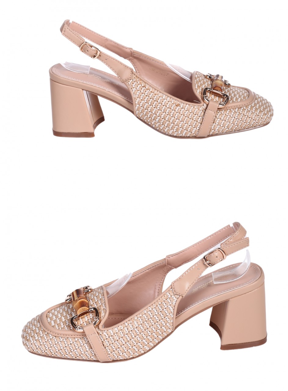 Ежедневни дамски обувки, на дебел ток, в бежово 3M-25257 beige