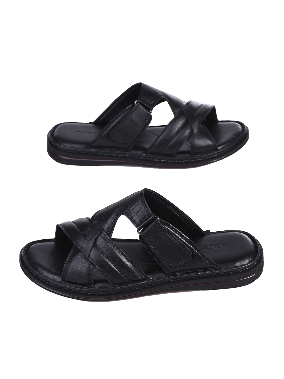 Ежедневни мъжки чехли от естествена кожа в черно 8AT-25408 black (24391)
