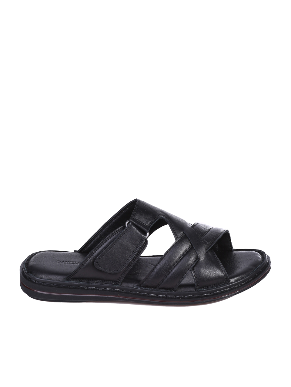Ежедневни мъжки чехли от естествена кожа в черно 8AT-25408 black (24391)