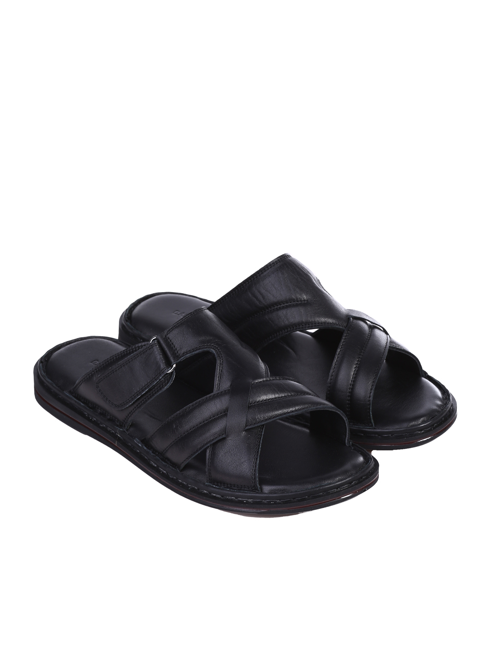 Ежедневни мъжки чехли от естествена кожа в черно 8AT-25408 black (24391)