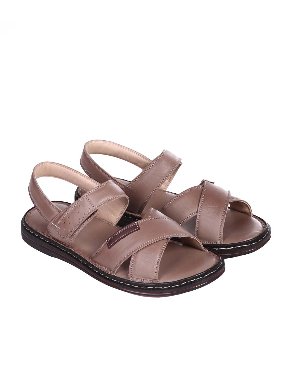 Ежедневни мъжки сандали от естествена кожа в бежово 8AT-25417 beige (24402)