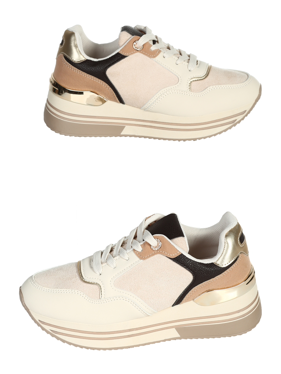 Ежедневни дамски обувки в бежов/златист цвят 3U-25509 beige
