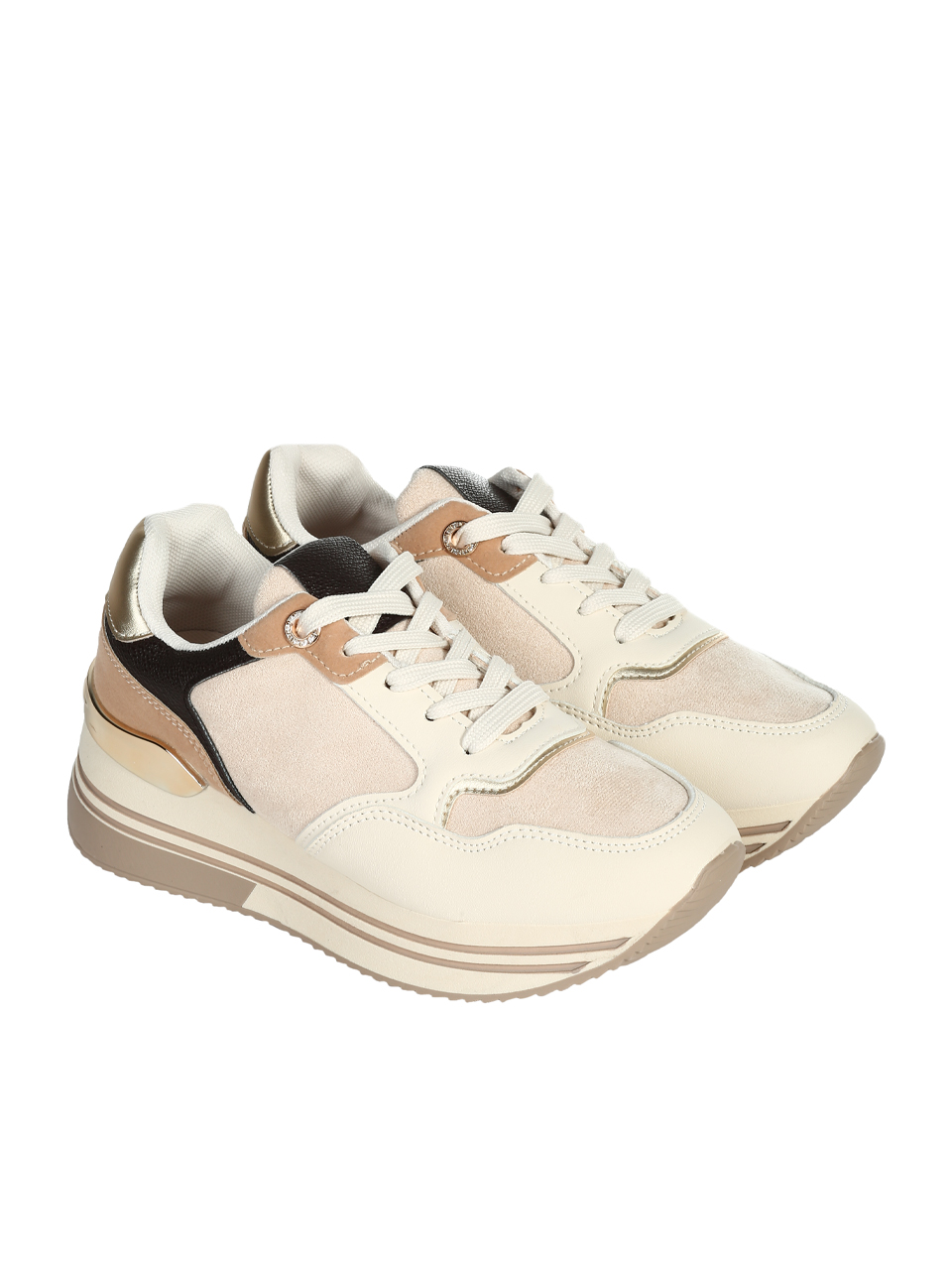 Ежедневни дамски обувки в бежов/златист цвят 3U-25509 beige