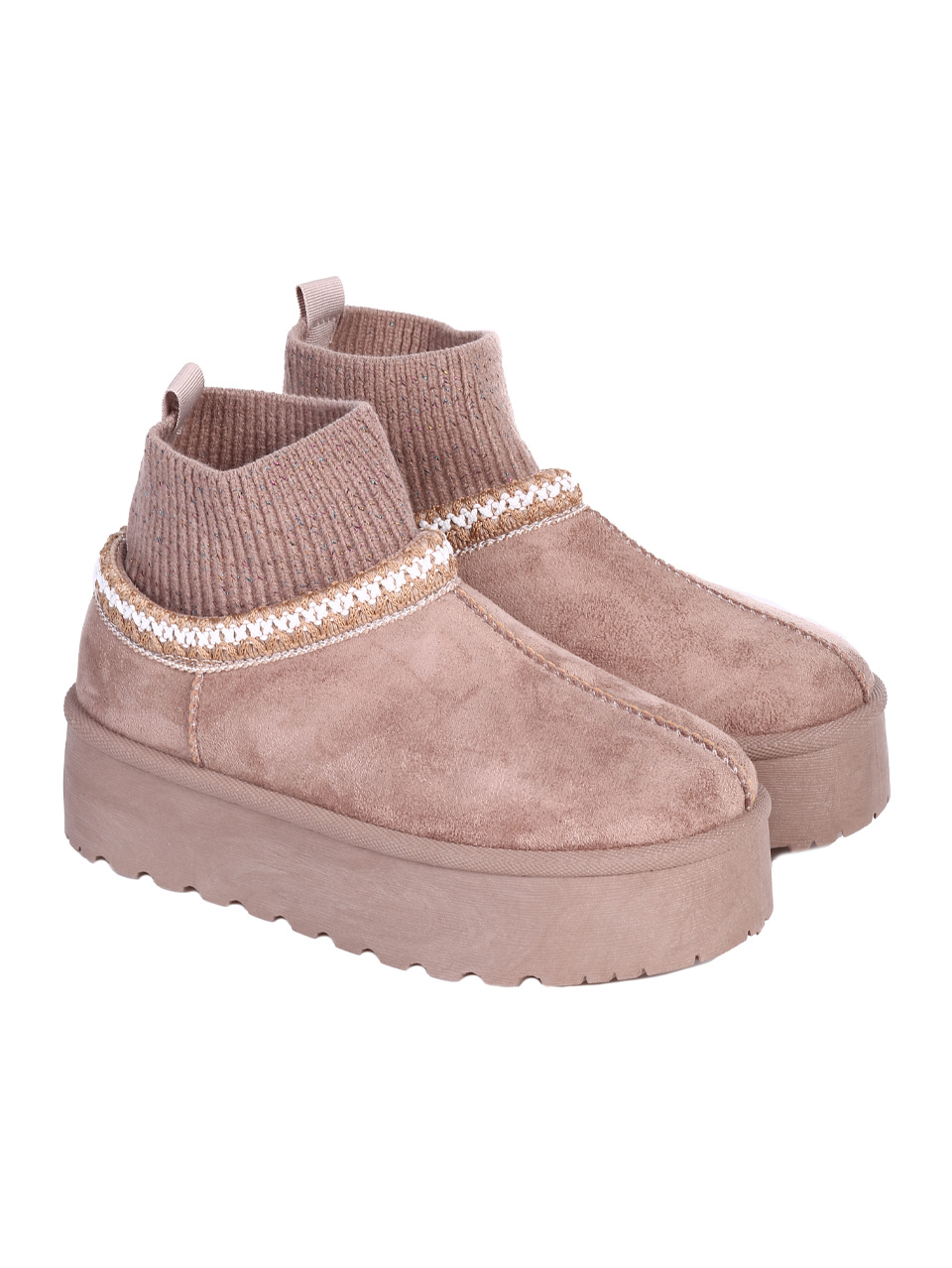 Ежедневни дамски боти от текстил в цвят каки 2U-25512 khaki (24693)
