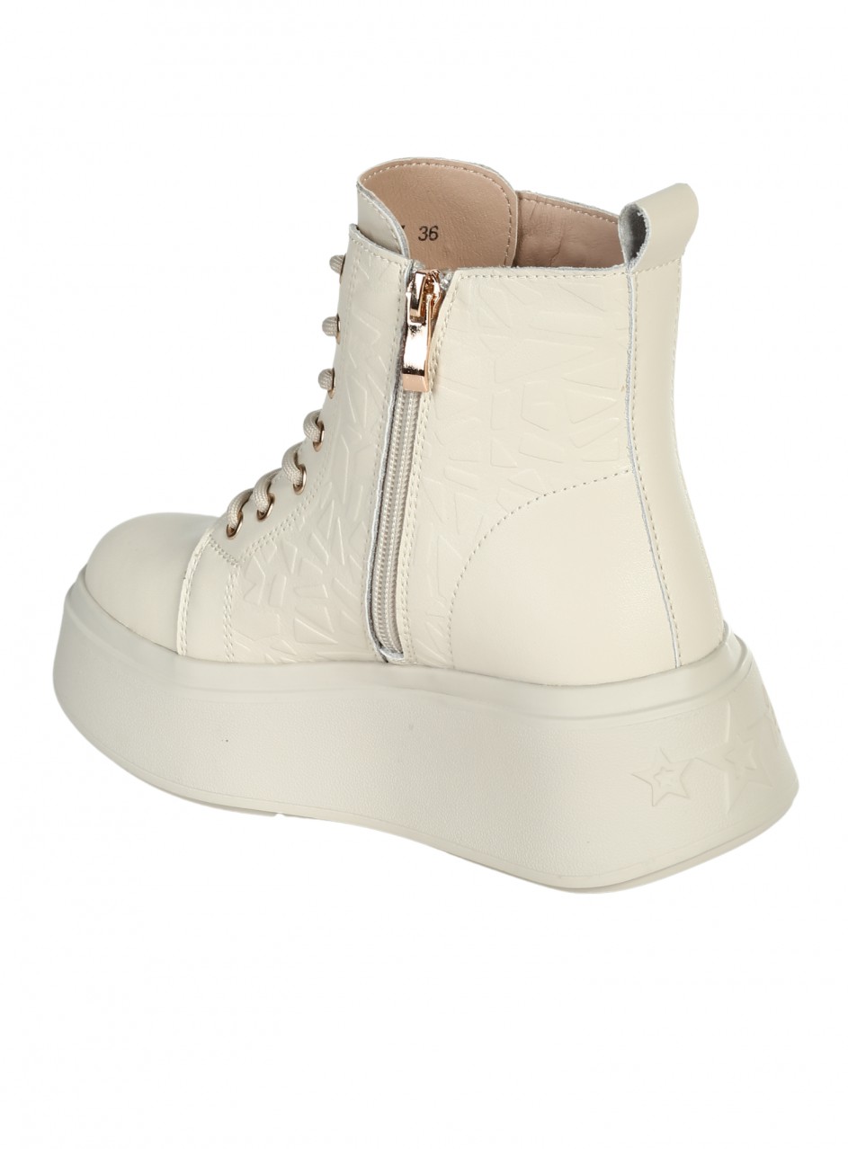 Ежедневни дамски боти от естествена кожа в бежово 2AF-25527 beige