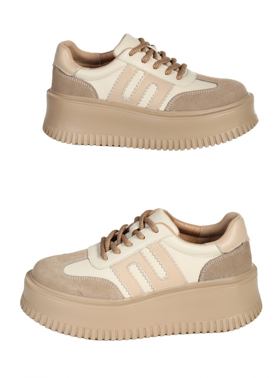 Ежедневни дамски обувки от естествена кожа и велур в бежово 3AF-25529 beige