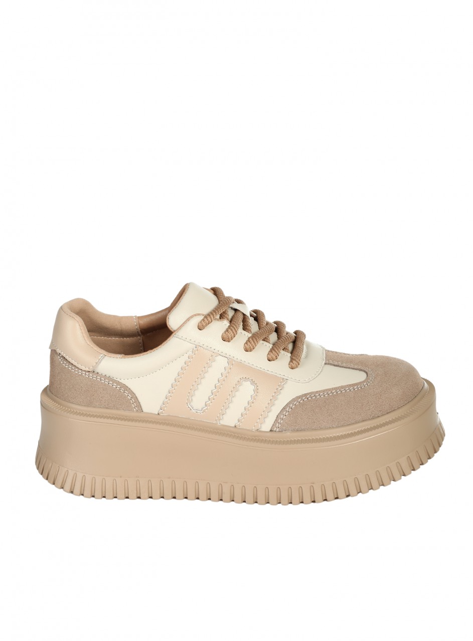 Ежедневни дамски обувки от естествена кожа и велур в бежово 3AF-25529 beige