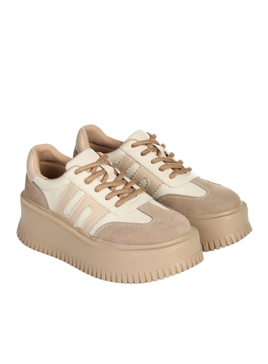 Ежедневни дамски обувки от естествена кожа и велур в бежово 3AF-25529 beige