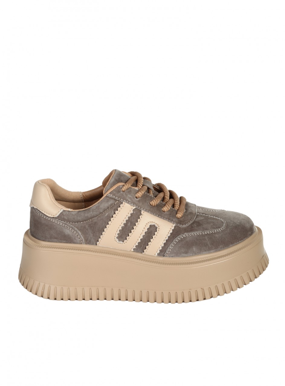 Ежедневни дамски обувки от естествена кожа и велур в бежово 3AF-25529 taupe/beige