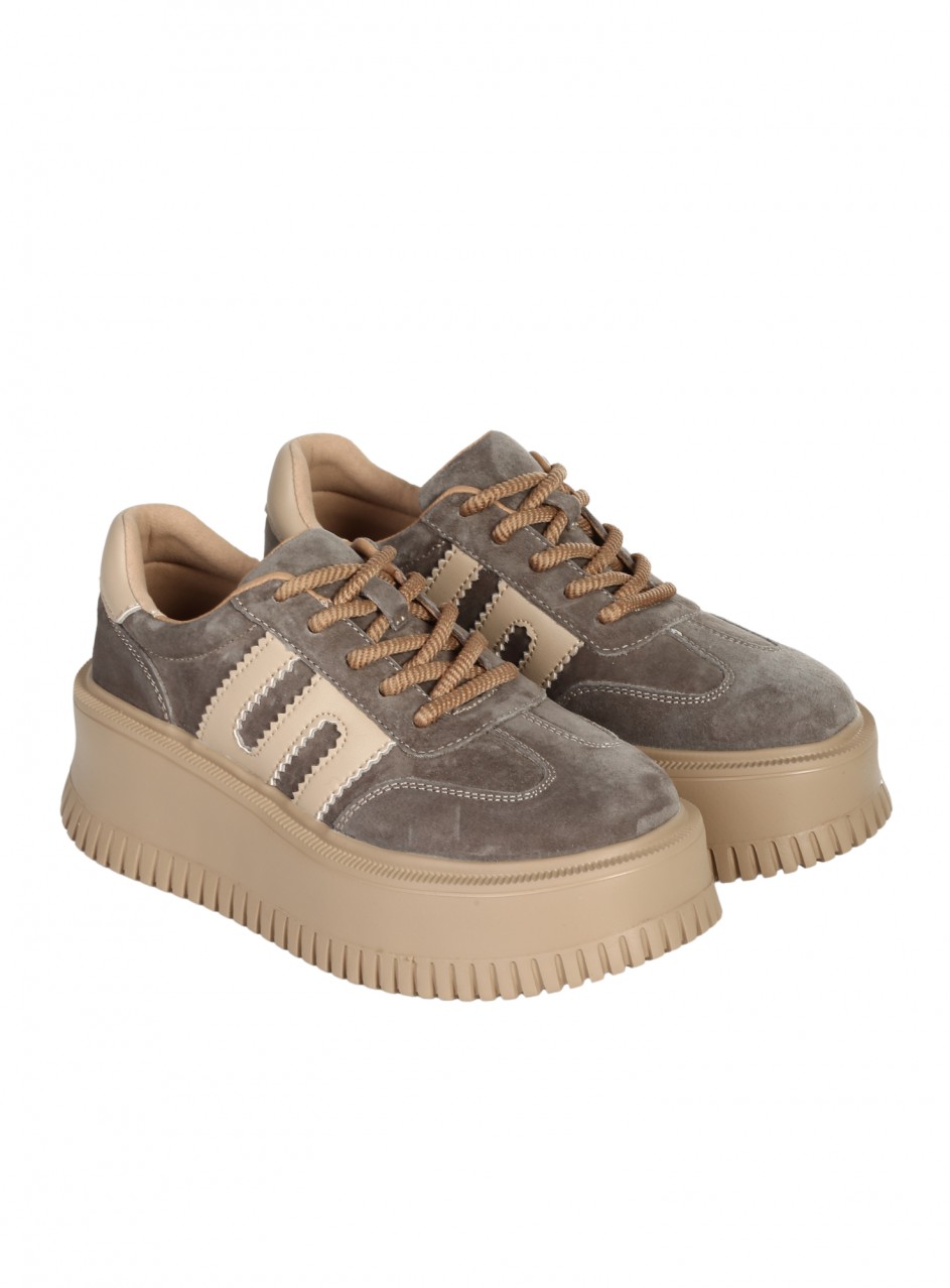 Ежедневни дамски обувки от естествена кожа и велур в бежово 3AF-25529 taupe/beige