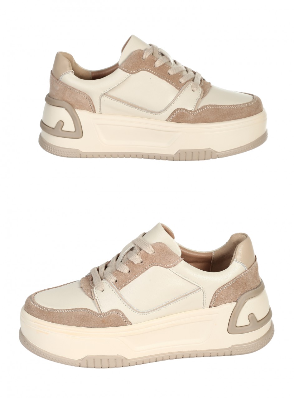 Ежедневни дамски обувки от естествена кожа и велур в бежово 3AF-25531 beige
