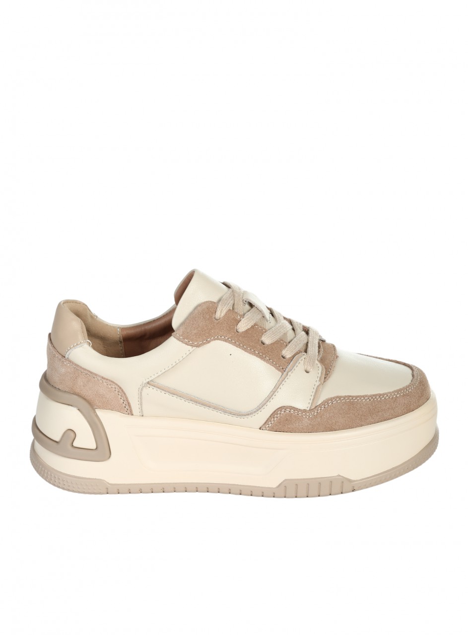 Ежедневни дамски обувки от естествена кожа и велур в бежово 3AF-25531 beige