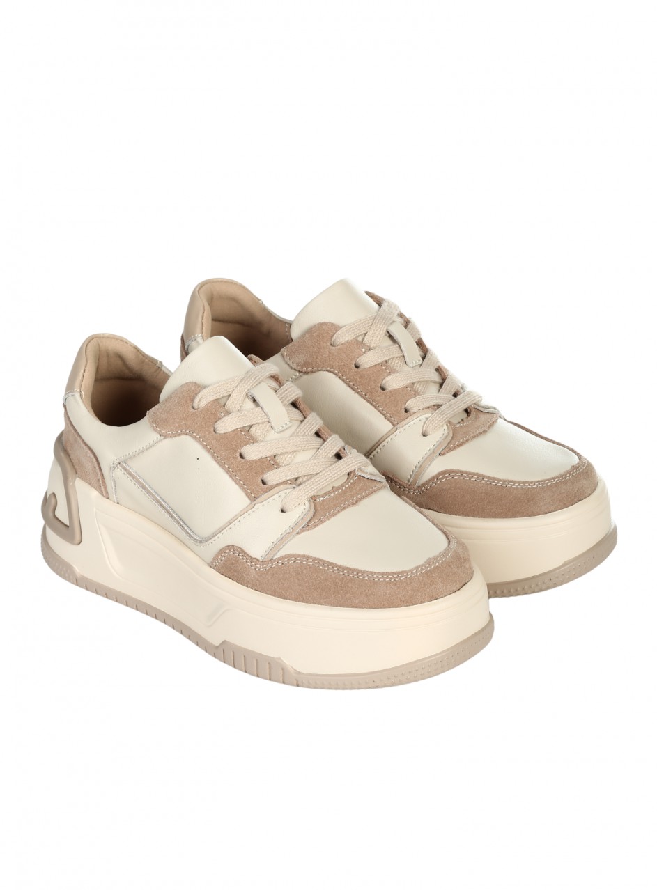 Ежедневни дамски обувки от естествена кожа и велур в бежово 3AF-25531 beige