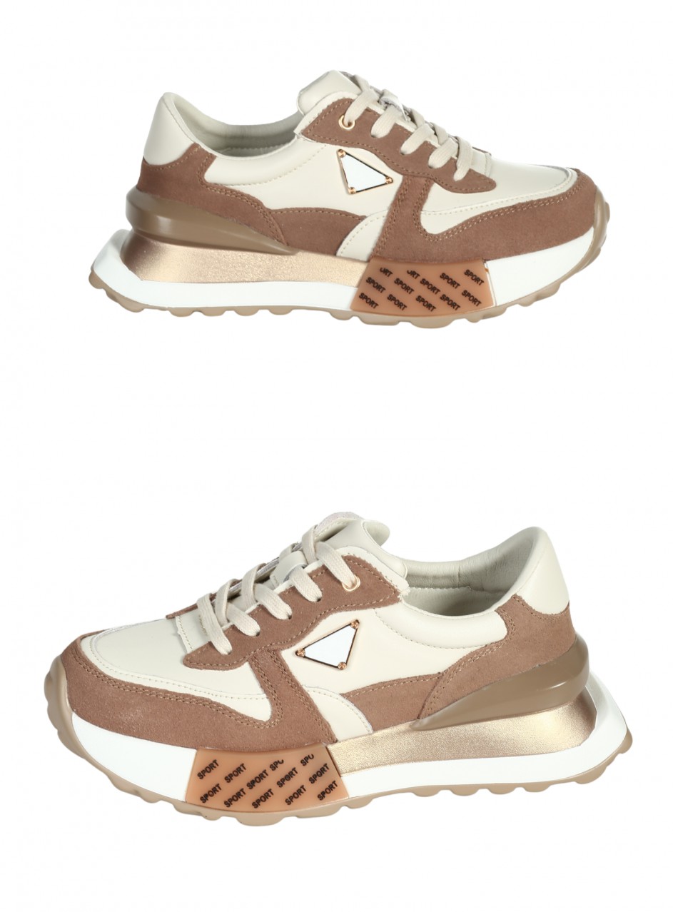 Ежедневни дамски обувки от естествена кожа и велур в бежово 3AF-25539 beige