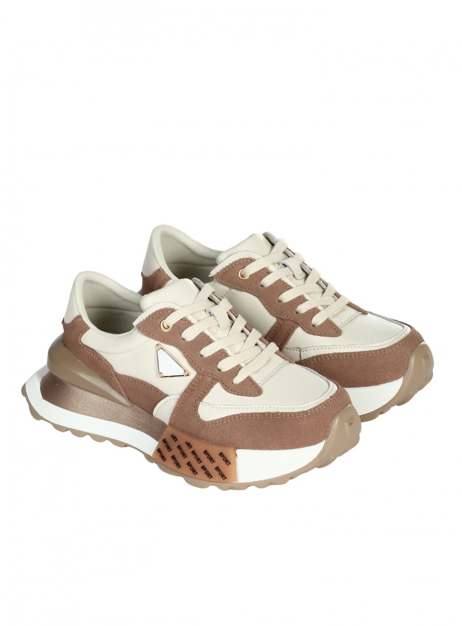 Ежедневни дамски обувки от естествена кожа и велур в бежово 3AF-25539 beige