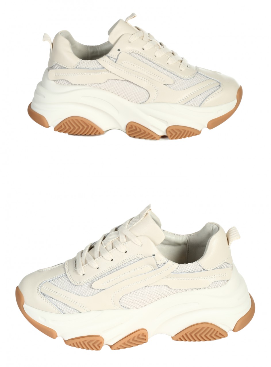 Ежедневни дамски обувки от естествена кожа и текстил в бежово 3AF-25540 beige