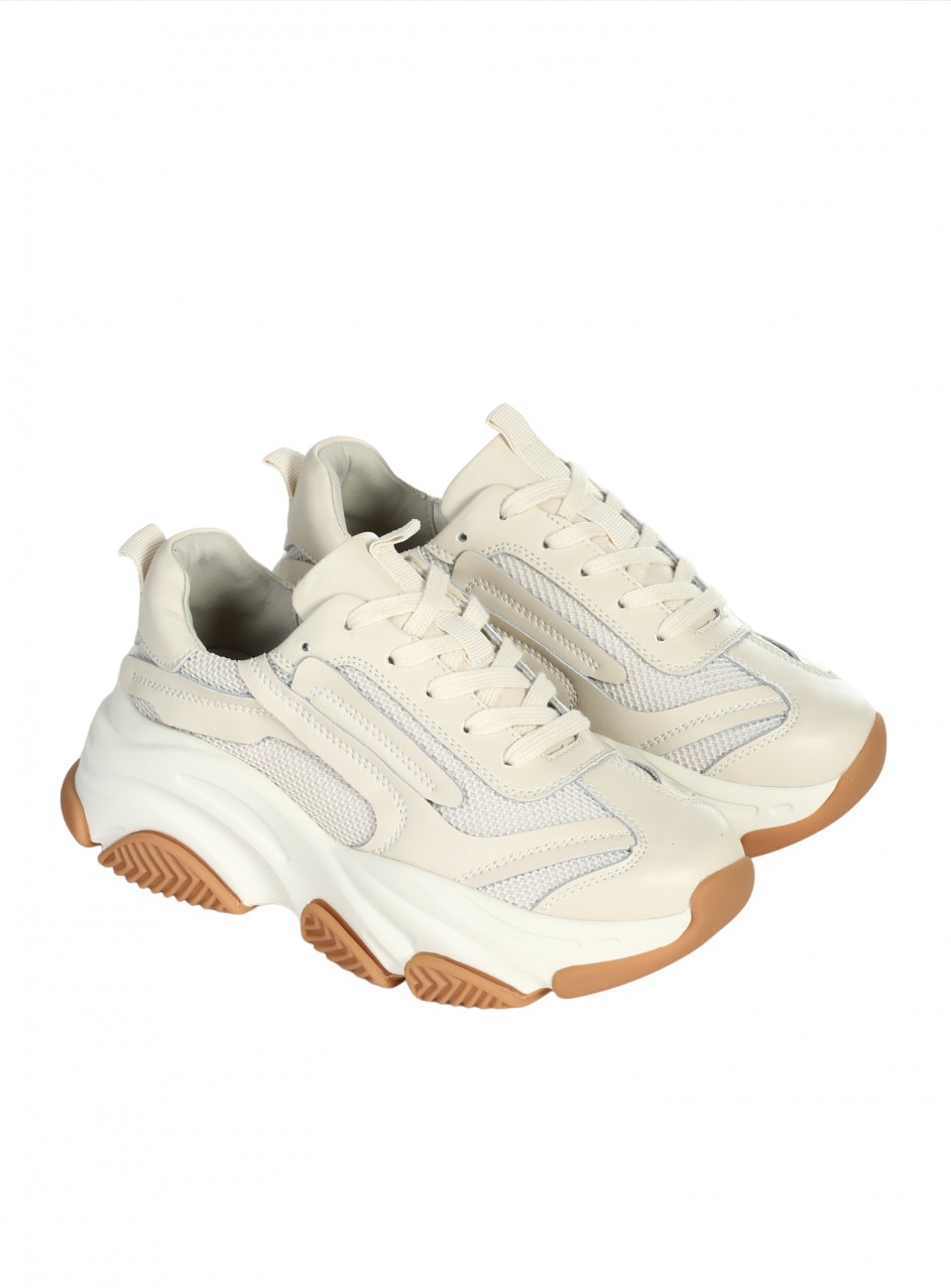 Ежедневни дамски обувки от естествена кожа и текстил в бежово 3AF-25540 beige