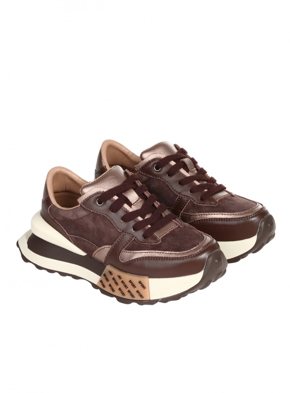Ежедневни дамски обувки от естествена кожа и велур в кафяво 3AF-25539 brown