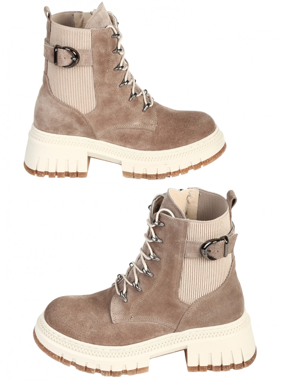 Ежедневни дамски боти от естествен велур в бежово 2AT-25684 beige