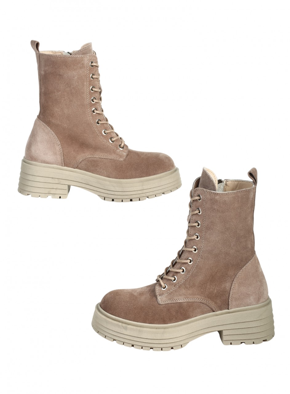 Ежедневни дамски боти от естествен велур в бежово 2AT-25690 beige