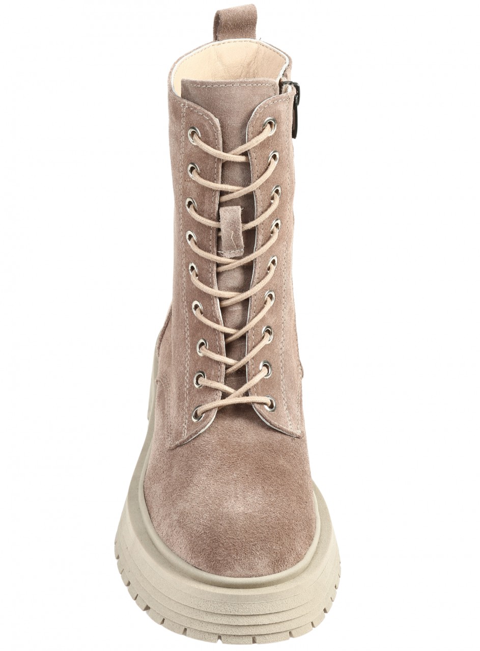 Ежедневни дамски боти от естествен велур в бежово 2AT-25690 beige