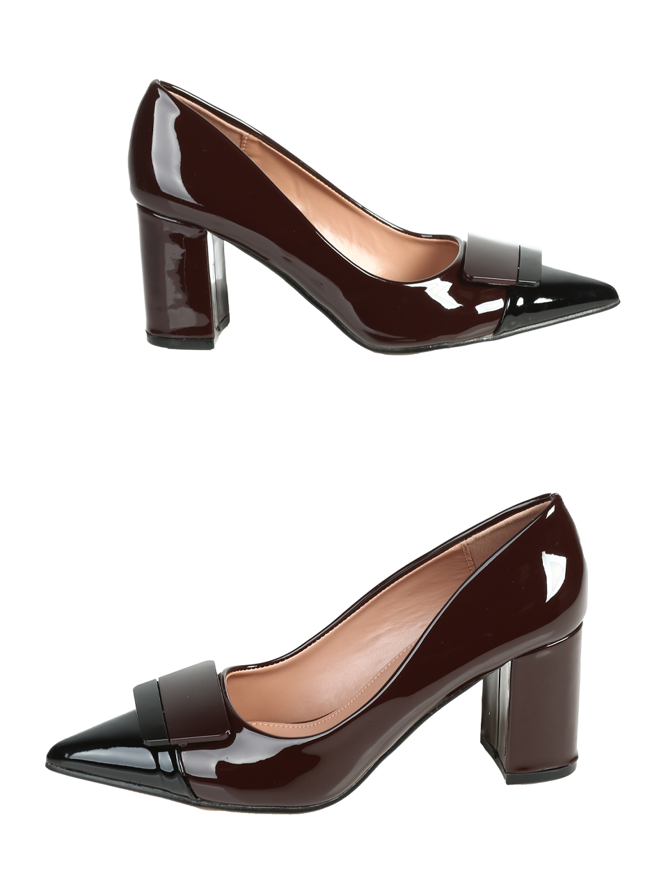 Елегантни дамски обувки, на дебел ток, в кафяв/черен цвят 3M-25605 brown