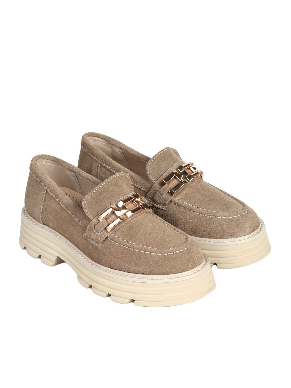 Ежедневни дамски обувки от естствен велур в бежово 3AF-25590 beige