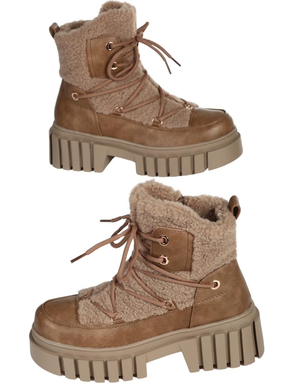 Ежедневни дамски боти в бежово 2R-25554 dk.beige