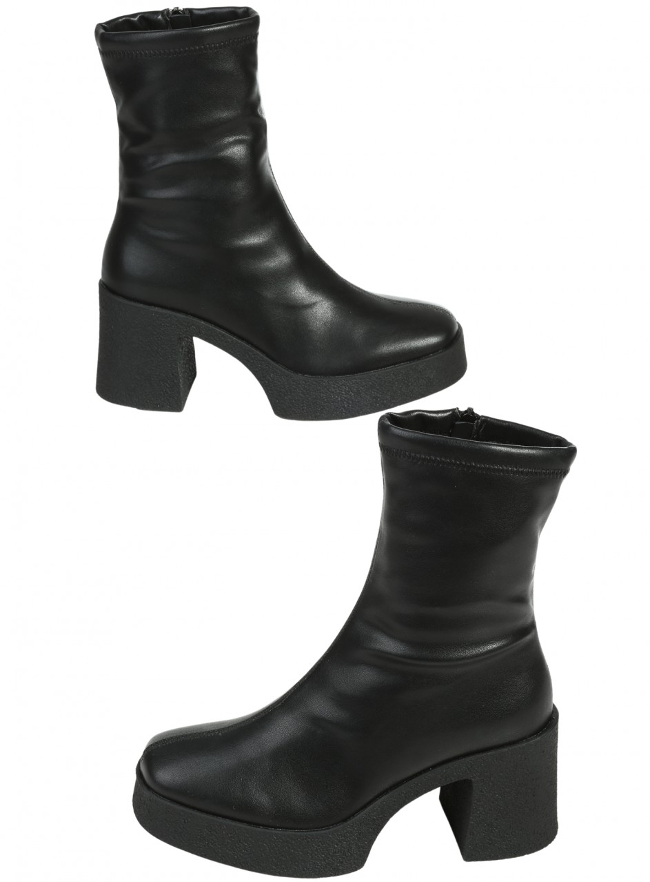 Дамски боти на ток в черно 2R-25620 black pu (22520)