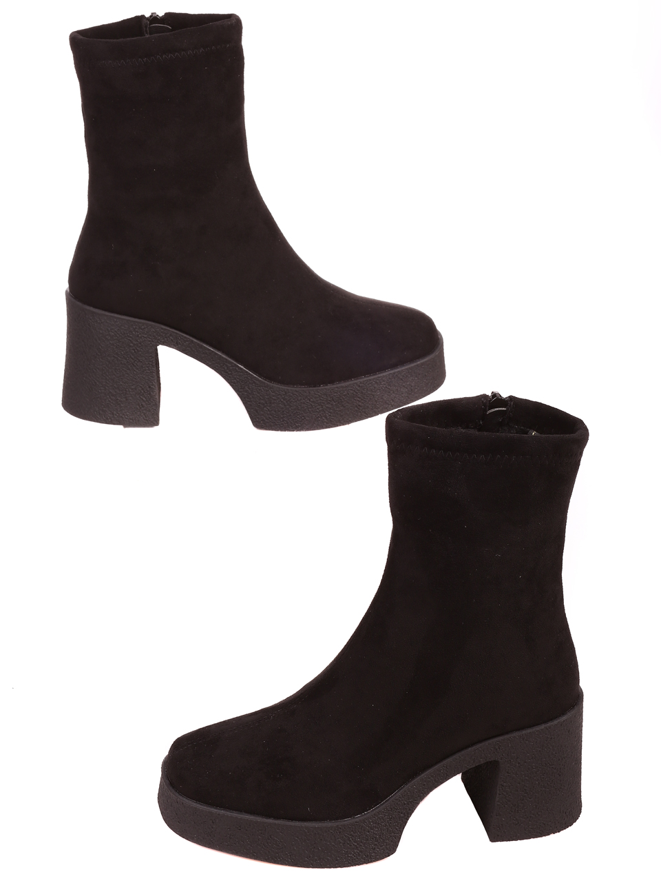 Дамски боти на ток в черно 2R-25620 black microfiber (22520)