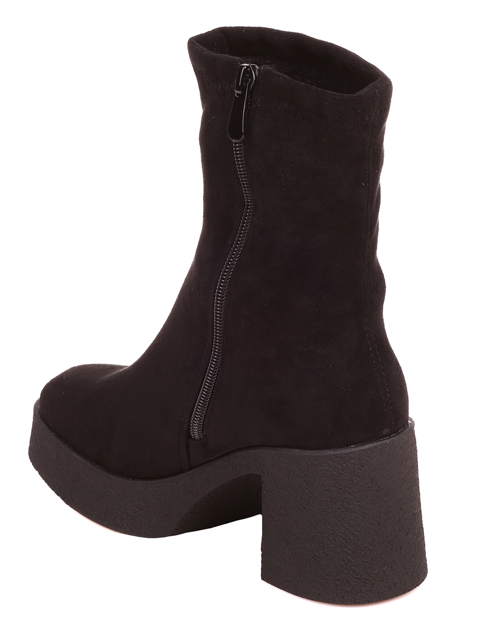 Дамски боти на ток в черно 2R-25620 black microfiber (22520)