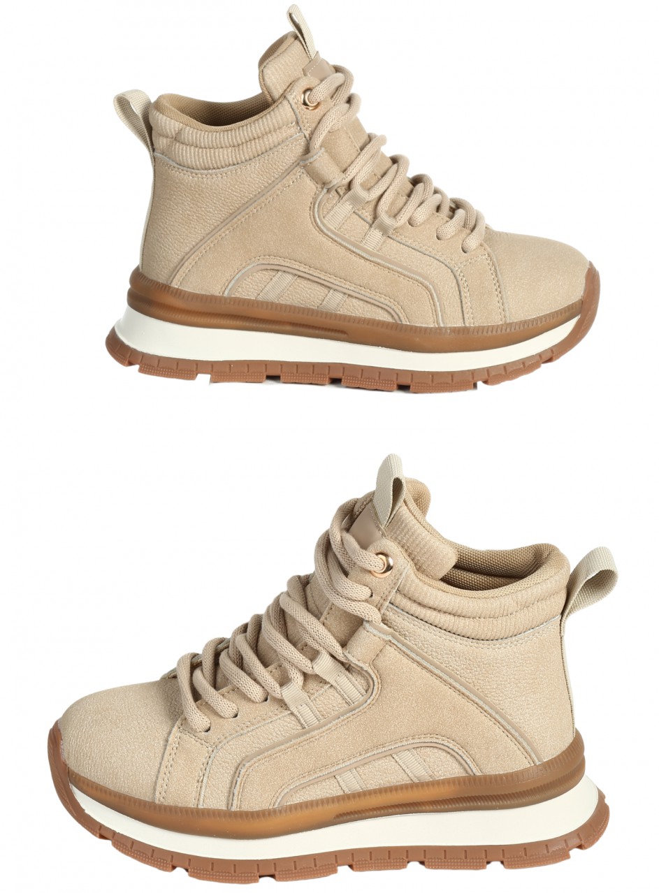 Ежедневни дамски боти от еко кожа в бежово 2U-25510 beige