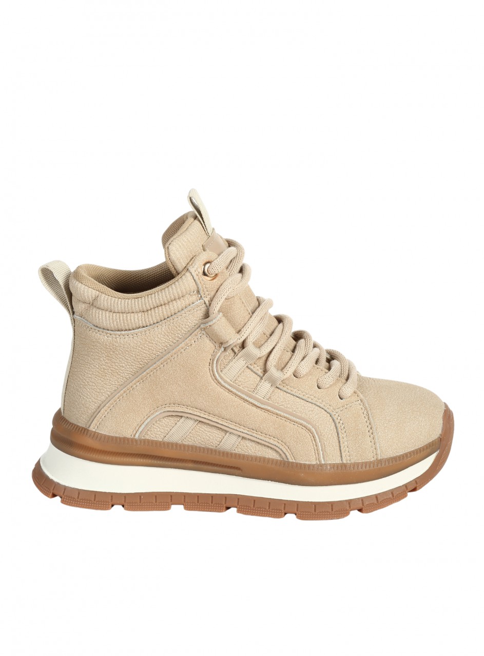 Ежедневни дамски боти от еко кожа в бежово 2U-25510 beige