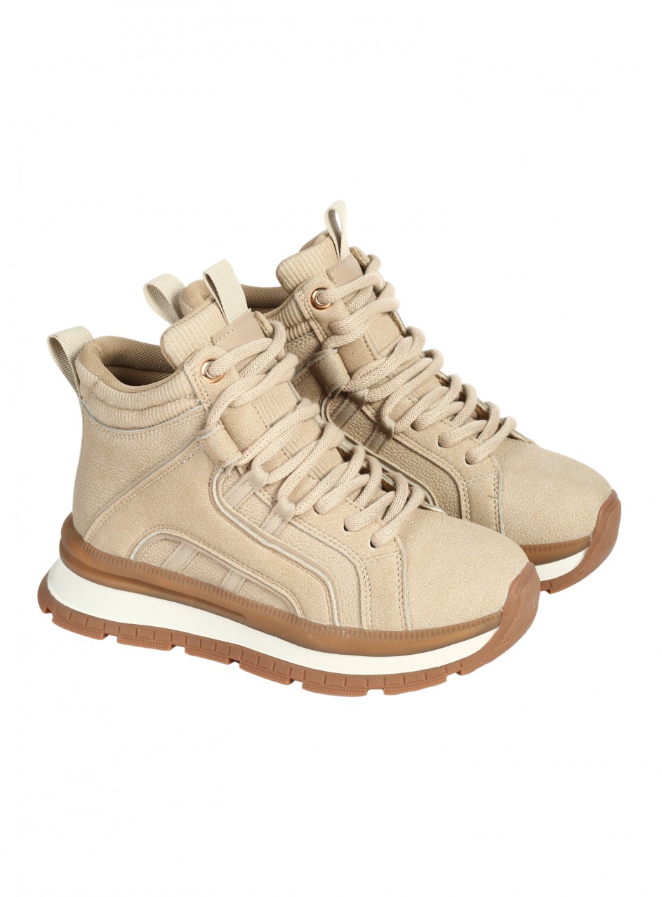 Ежедневни дамски боти от еко кожа в бежово 2U-25510 beige