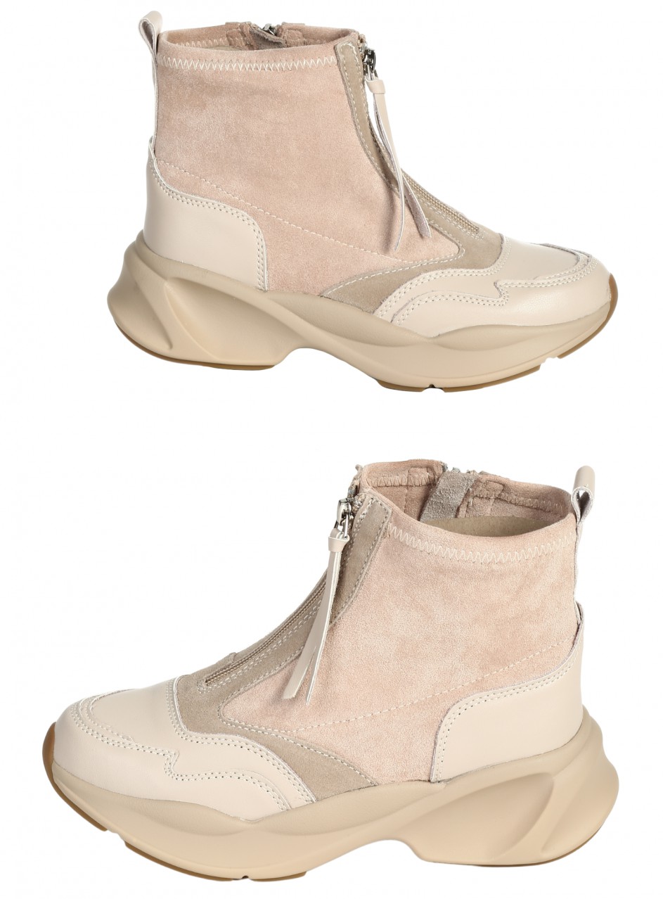 Ежедневни дамски боти от естествена кожа и текстил в бежово 2AF-25528 beige