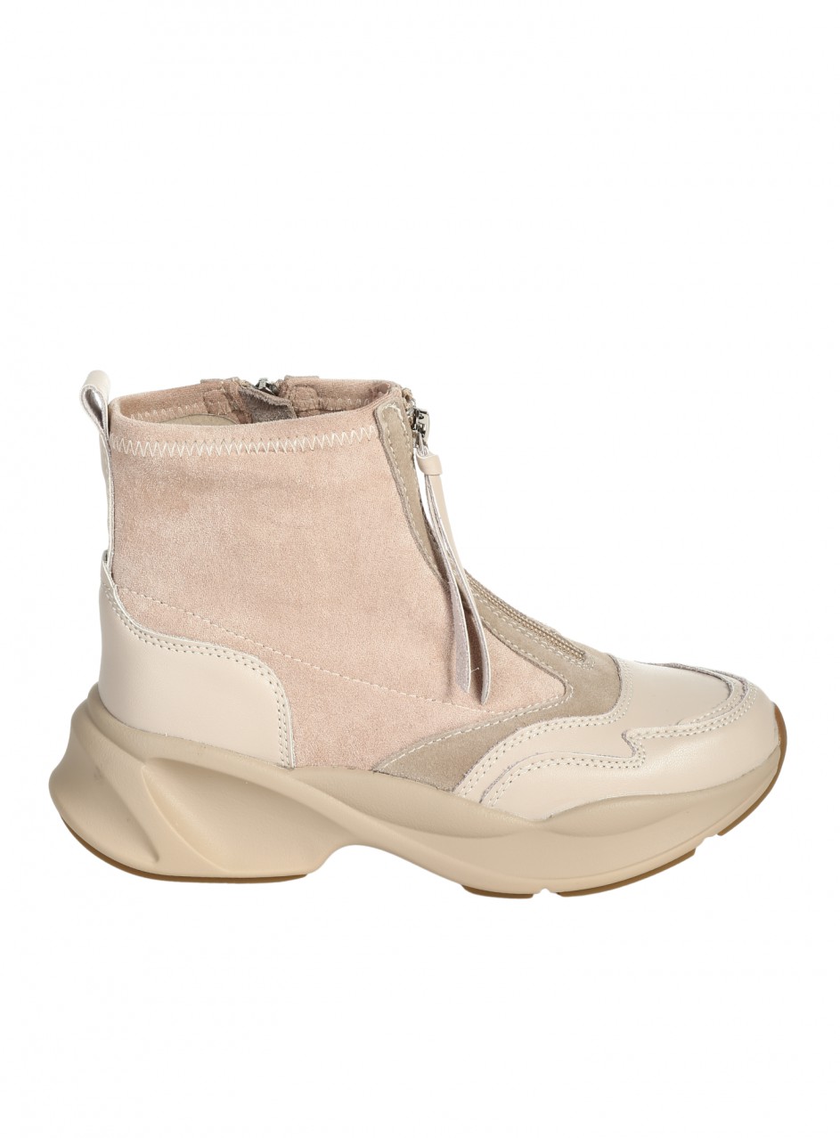 Ежедневни дамски боти от естествена кожа и текстил в бежово 2AF-25528 beige