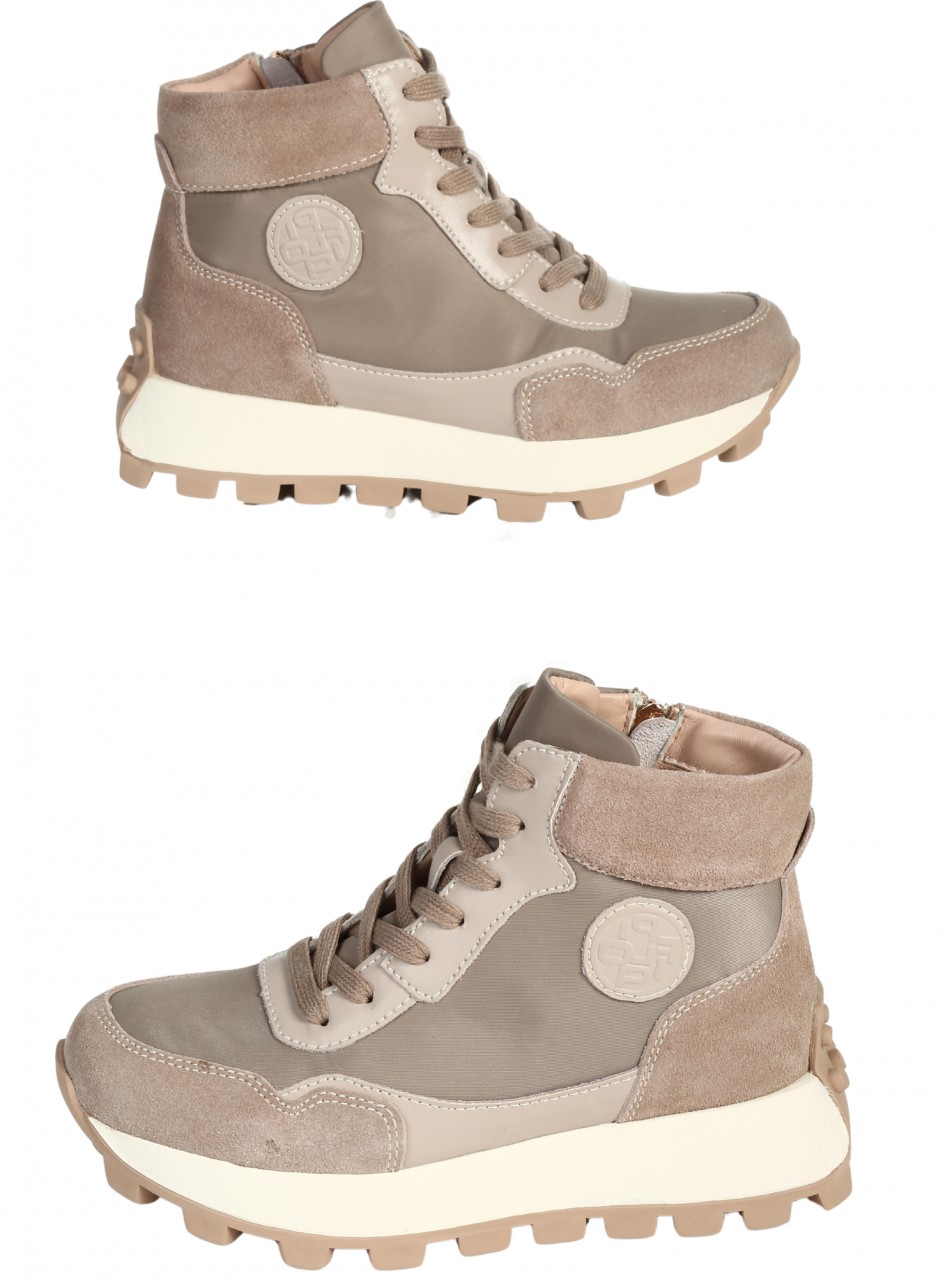 Ежедневни дамски боти от естествен велур и текстил в бежово 2AF-25603 beige