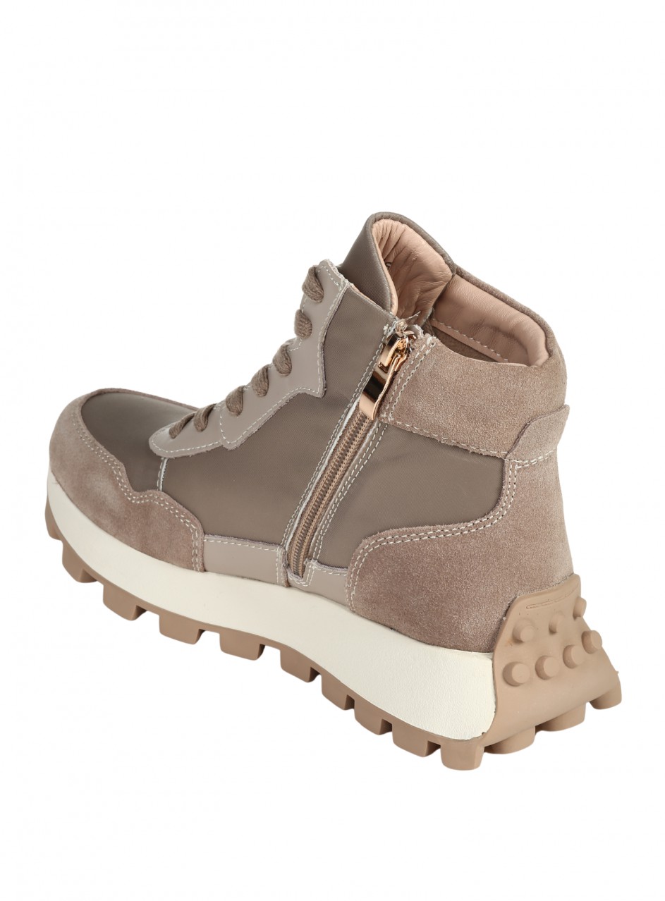 Ежедневни дамски боти от естествен велур и текстил в бежово 2AF-25603 beige