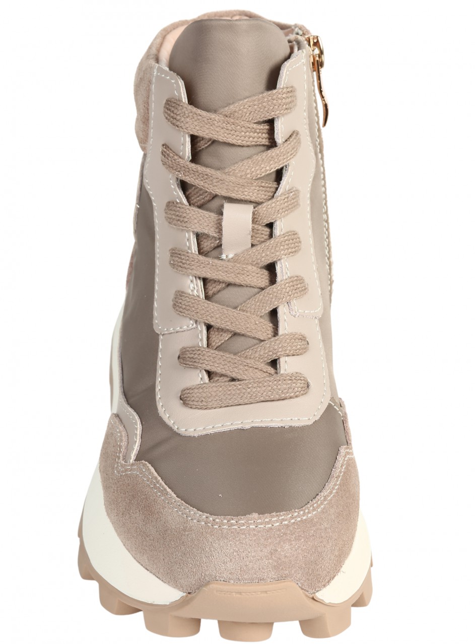 Ежедневни дамски боти от естествен велур и текстил в бежово 2AF-25603 beige