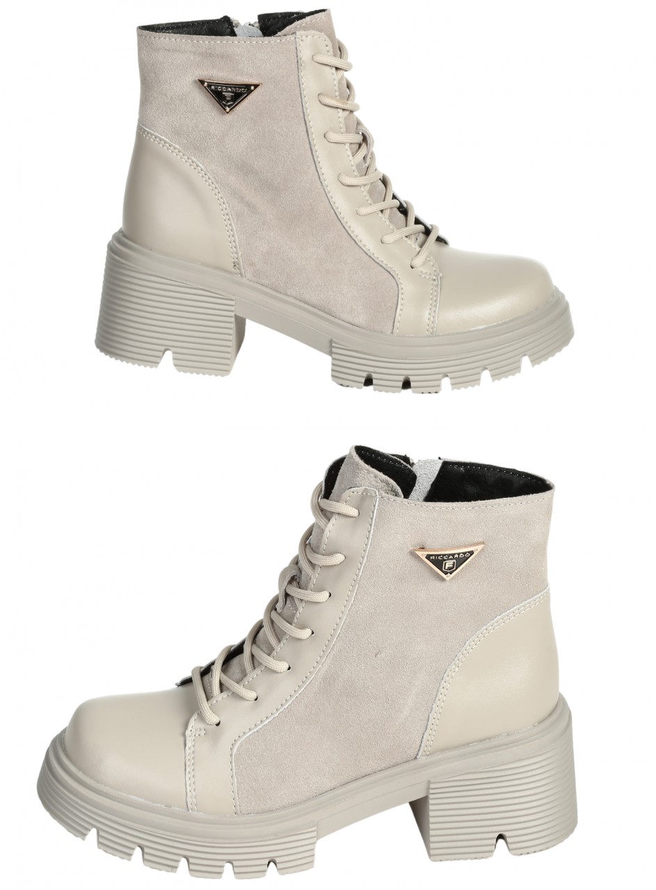 Ежедневни дамски боти от естествена кожа и велур в бежово 2AF-25604 beige