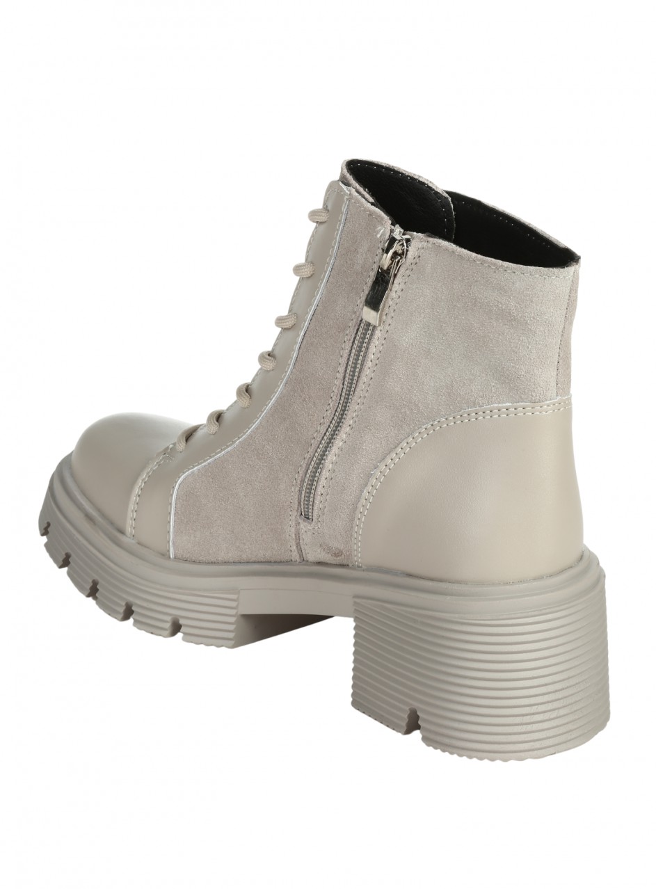 Ежедневни дамски боти от естествена кожа и велур в бежово 2AF-25604 beige