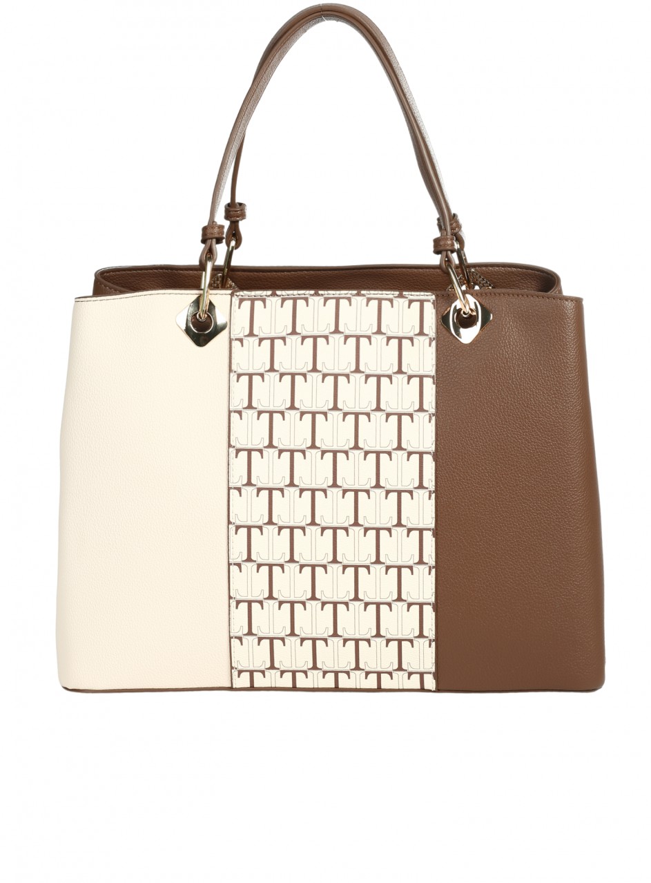 Елегантна дамска чанта в бежово/кафяв цвят 9V-25642 brown/beige