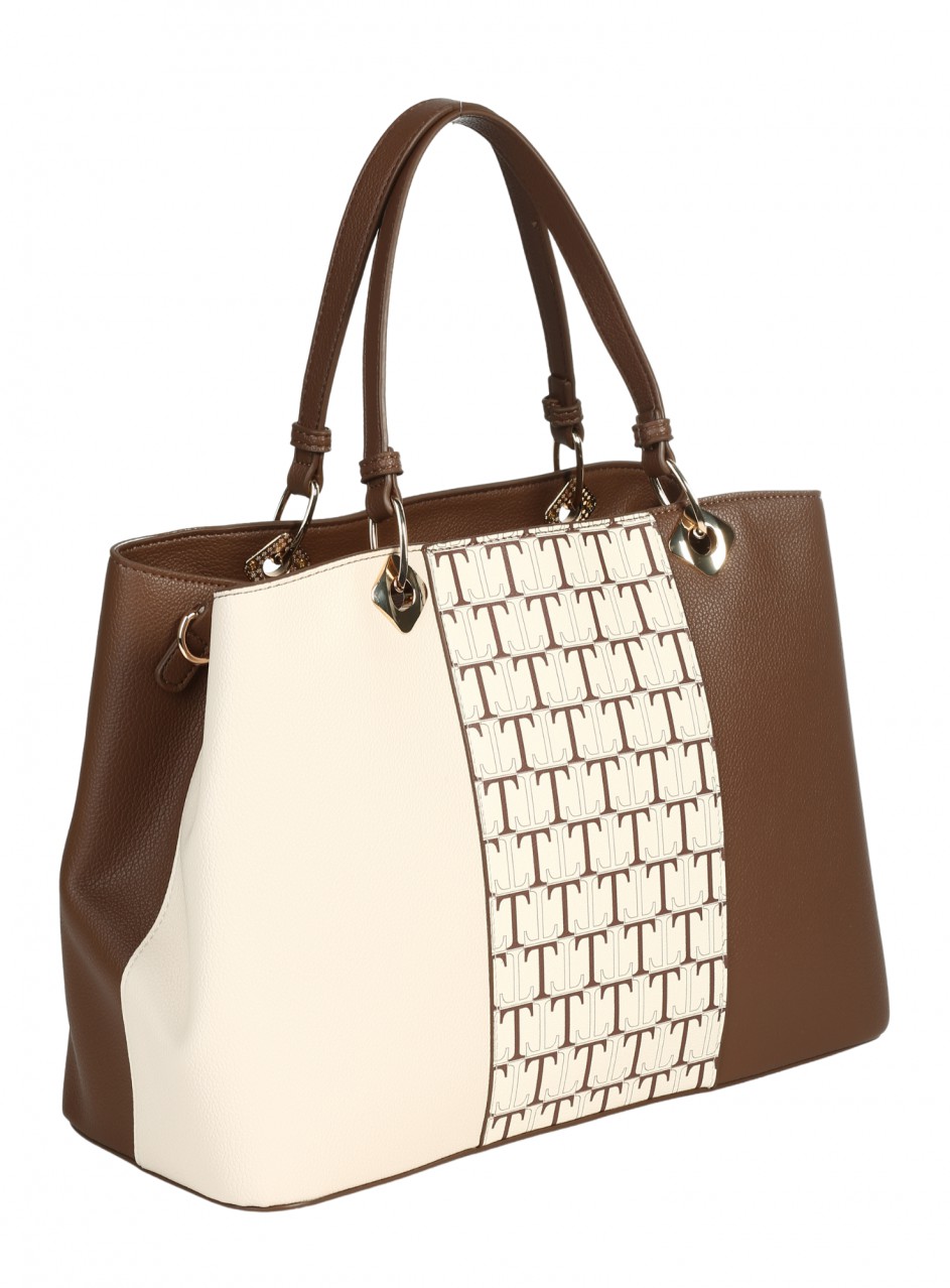 Елегантна дамска чанта в бежово/кафяв цвят 9V-25642 brown/beige