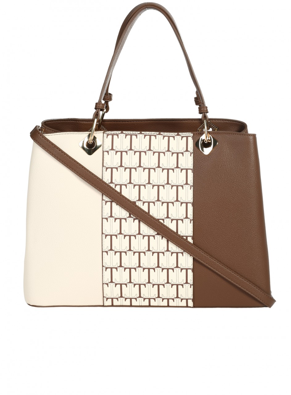 Елегантна дамска чанта в бежово/кафяв цвят 9V-25642 brown/beige