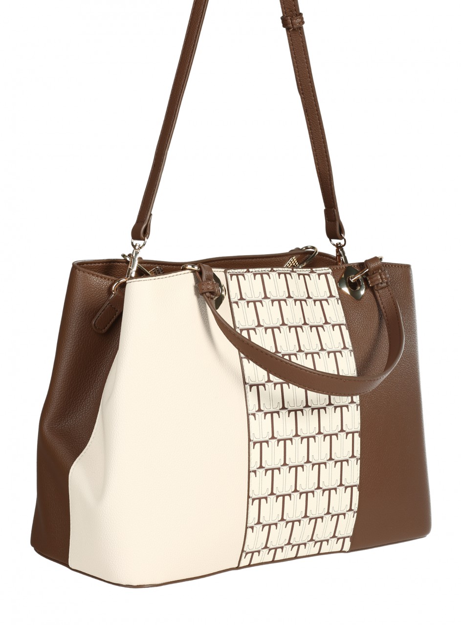 Елегантна дамска чанта в бежово/кафяв цвят 9V-25642 brown/beige