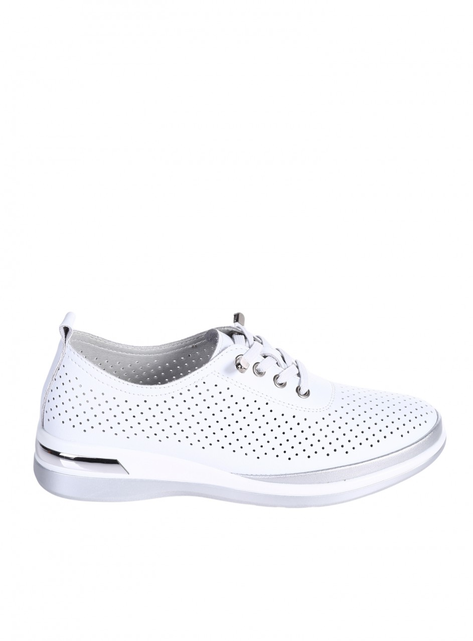 Ежедневни дамски обувки от естествена кожа в бяло 3AF-26001 white(25009)